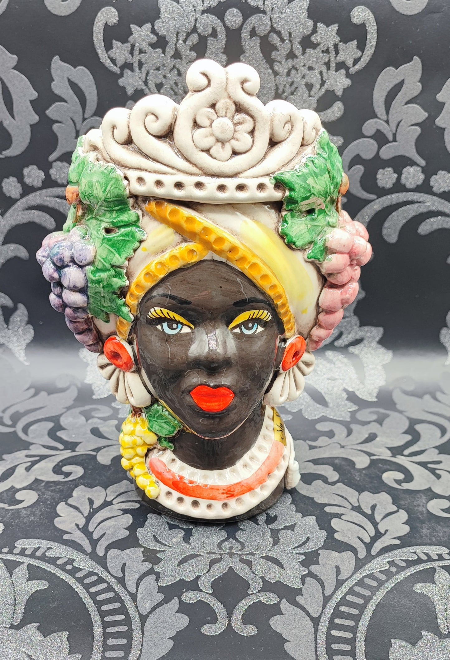 Ceramica di Caltagirone Sicilian Moorish Heads - Handcrafted Mediterranean Art Sculpture in Italian Pottery