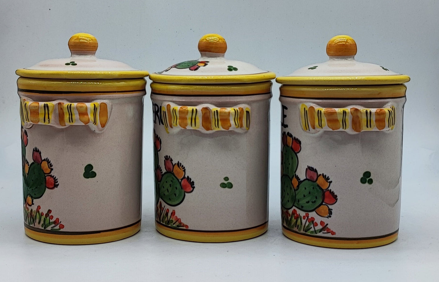 Set Barattoli Ceramica Caltagirone Zucchero Caffè Sale con Decoro Fico d'India
