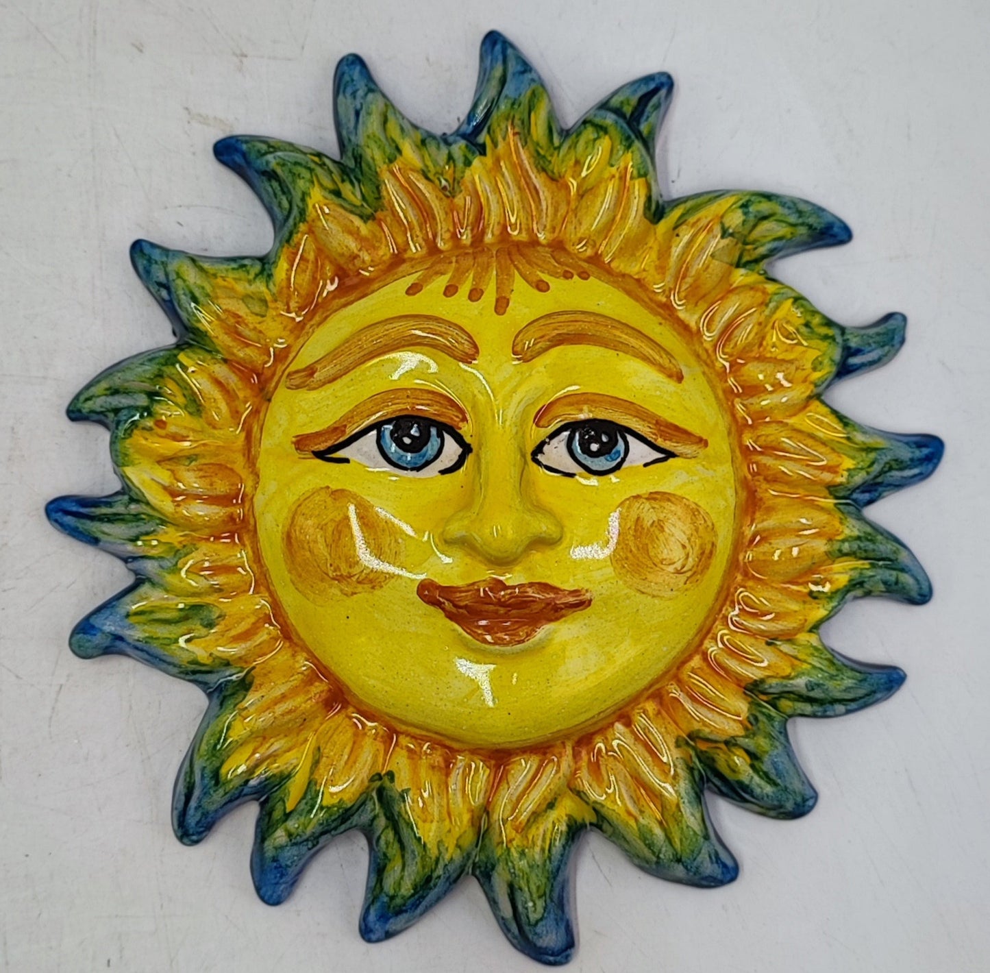 Caltagirone Ceramic Sun - Blue and Yellow (Diameter 17 cm)