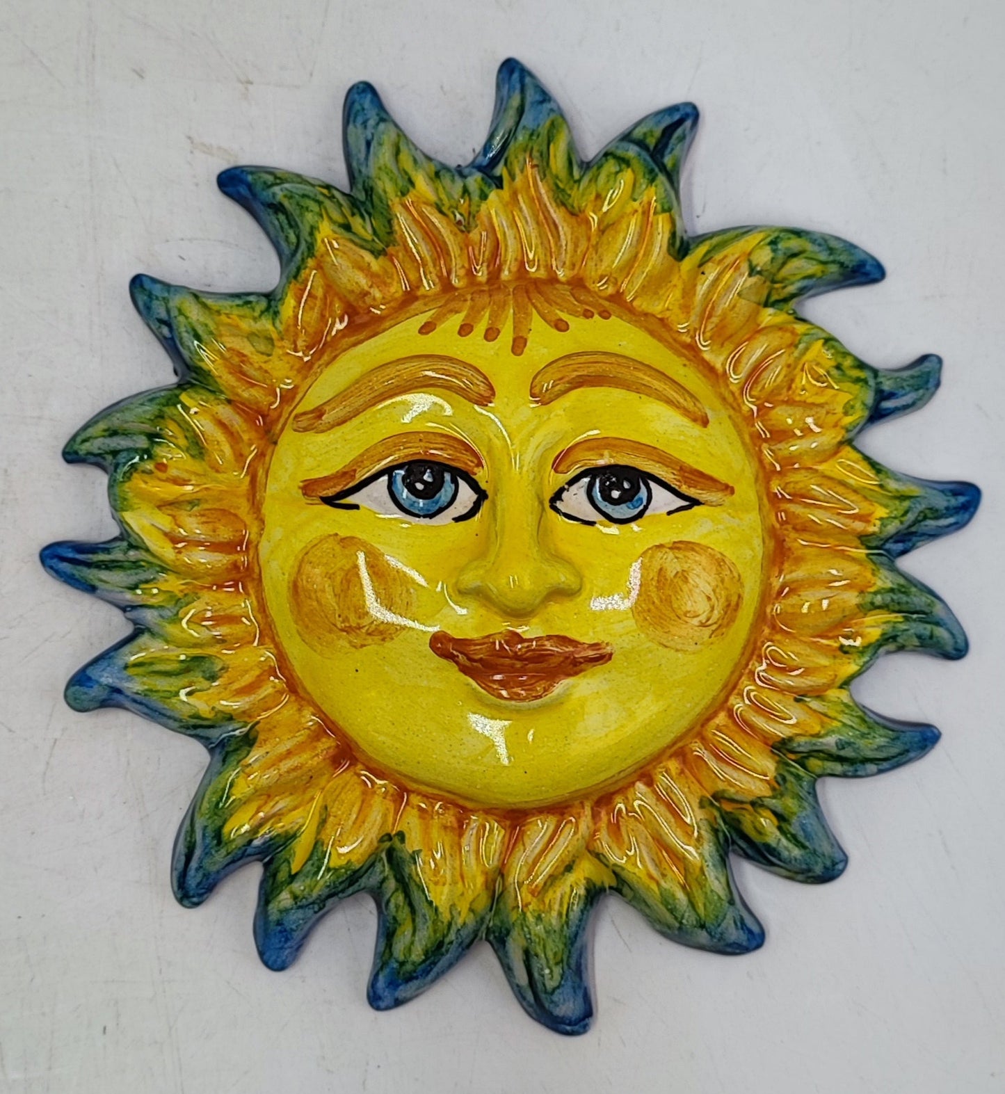 Caltagirone Ceramic Sun - Blue and Yellow (Diameter 17 cm)