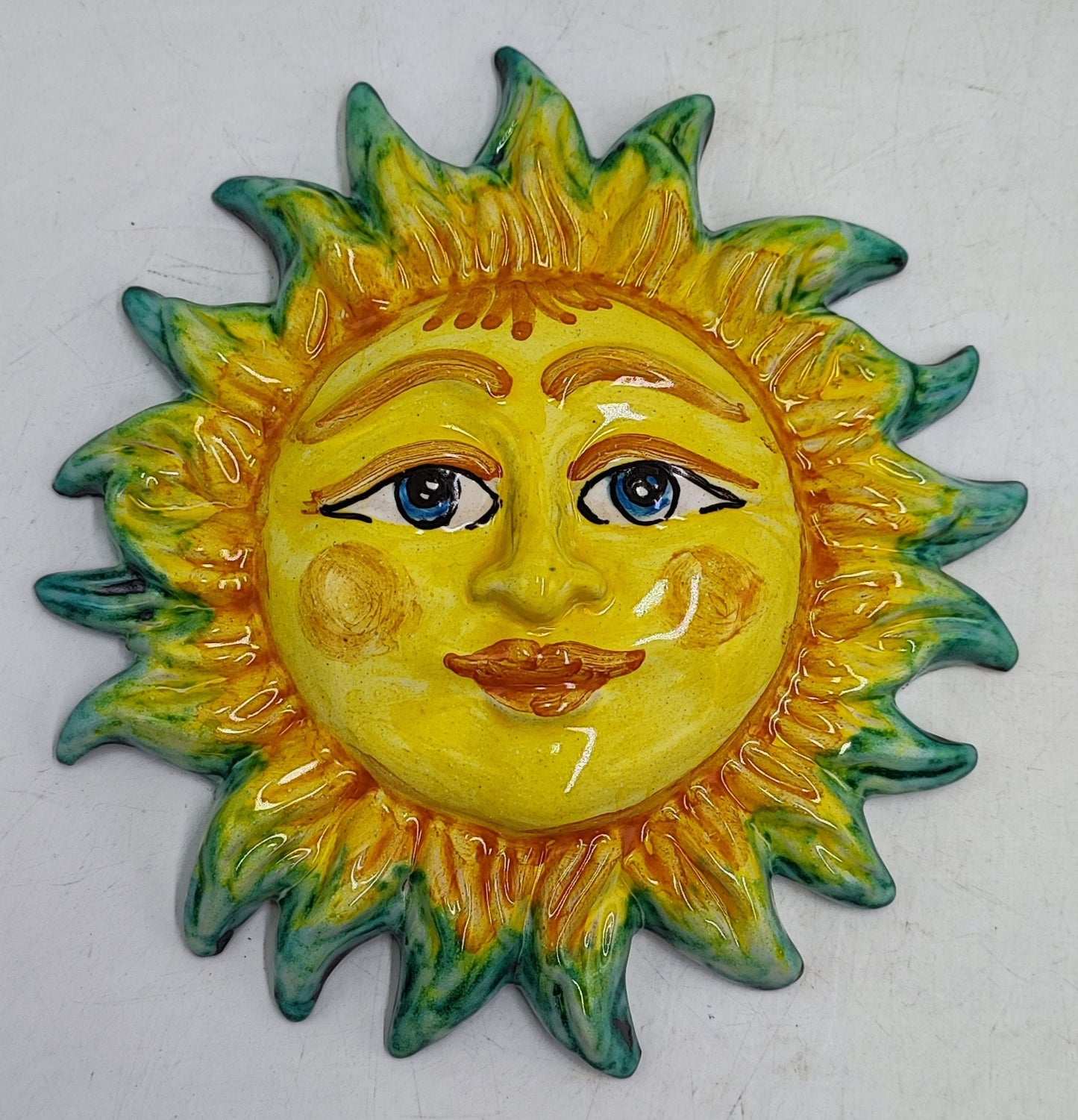 Caltagirone Ceramic Sun - Blue and Yellow (Diameter 17 cm)