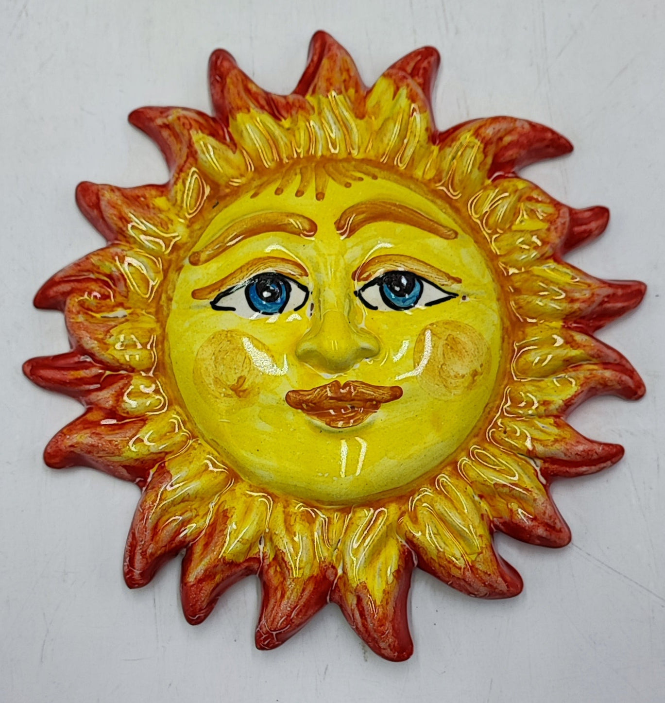 Caltagirone Ceramic Sun - Blue and Yellow (Diameter 17 cm)