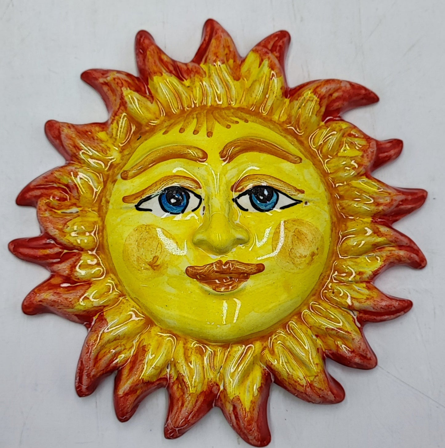 Caltagirone Ceramic Sun - Blue and Yellow (Diameter 17 cm)