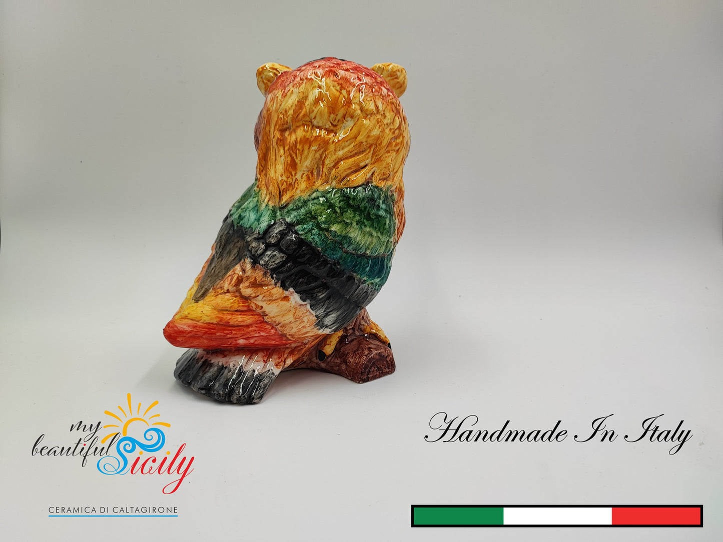 Gufo Siciliano in Ceramica di Caltagirone fatto a mano