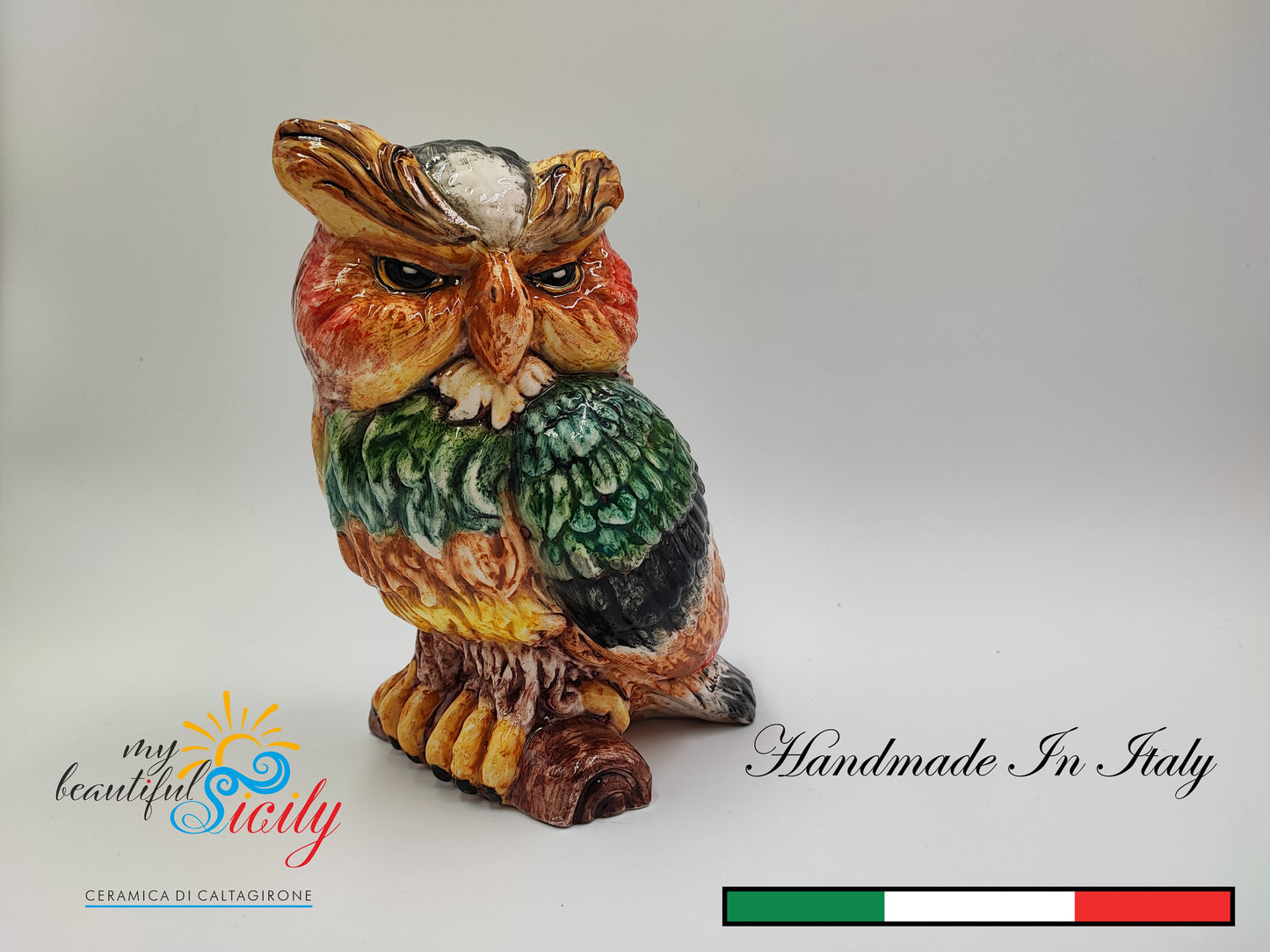 Gufo Siciliano in Ceramica di Caltagirone fatto a mano