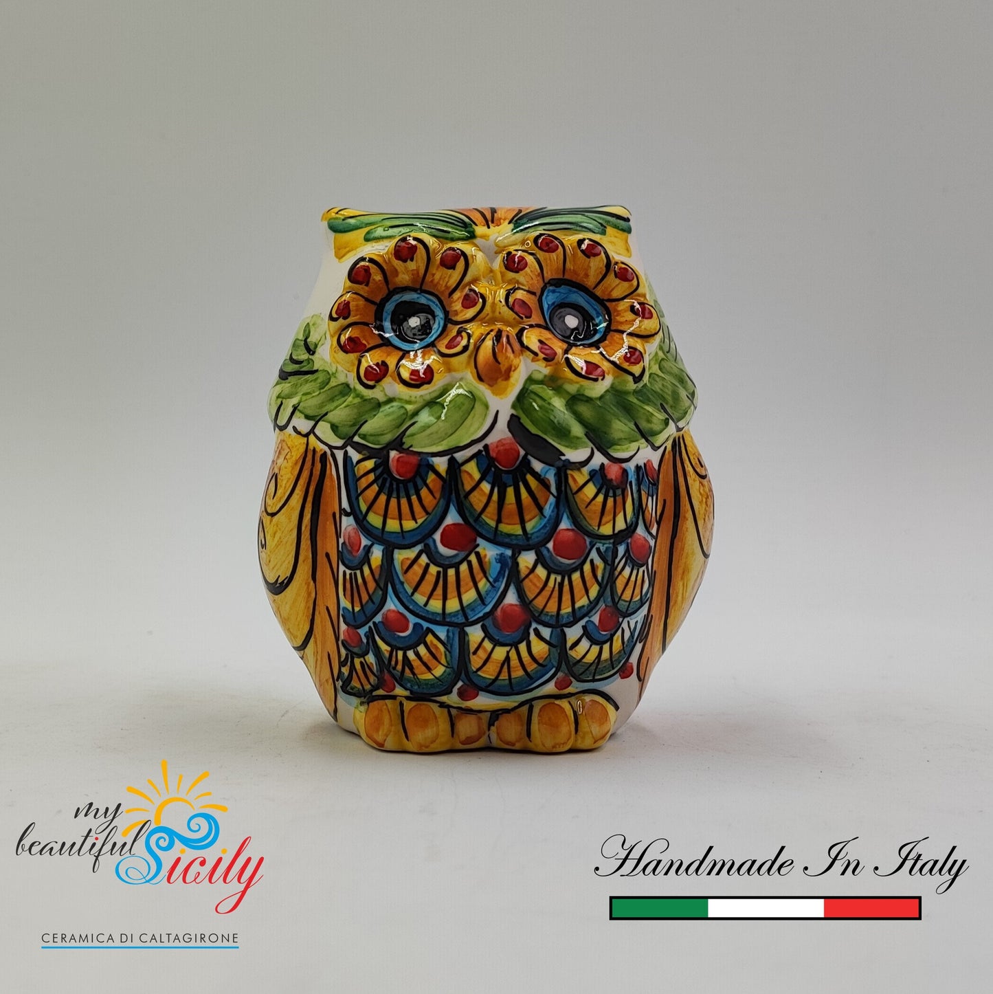 Gufo Siciliano in Ceramica di Caltagirone fatto a mano