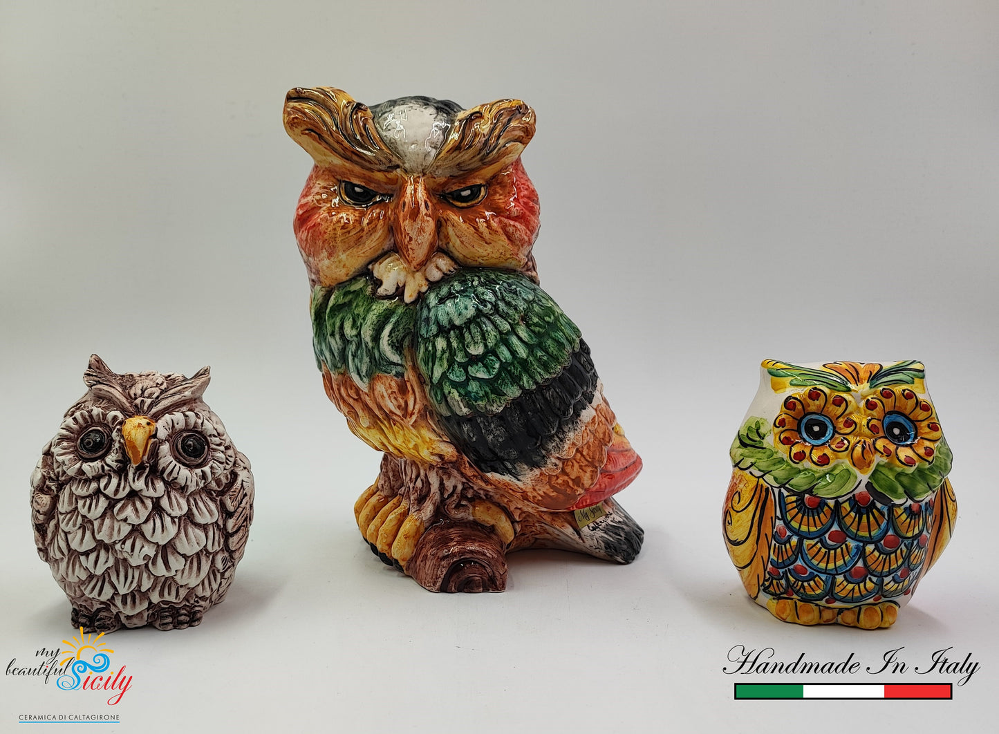 Gufo Siciliano in Ceramica di Caltagirone fatto a mano