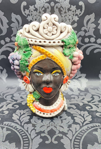 Ceramica di Caltagirone Sicilian Moorish Heads - Handcrafted Mediterranean Art Sculpture in Italian Pottery