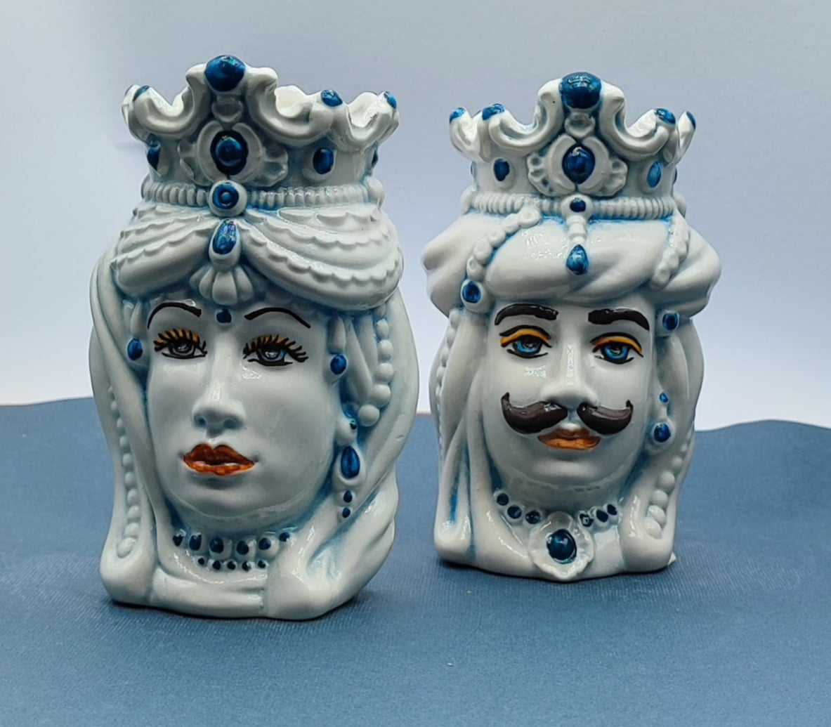 Handcrafted Ceramica di Caltagirone - Sicilian Normann Moorish Heads  - Unique Italian Pottery Sculpture