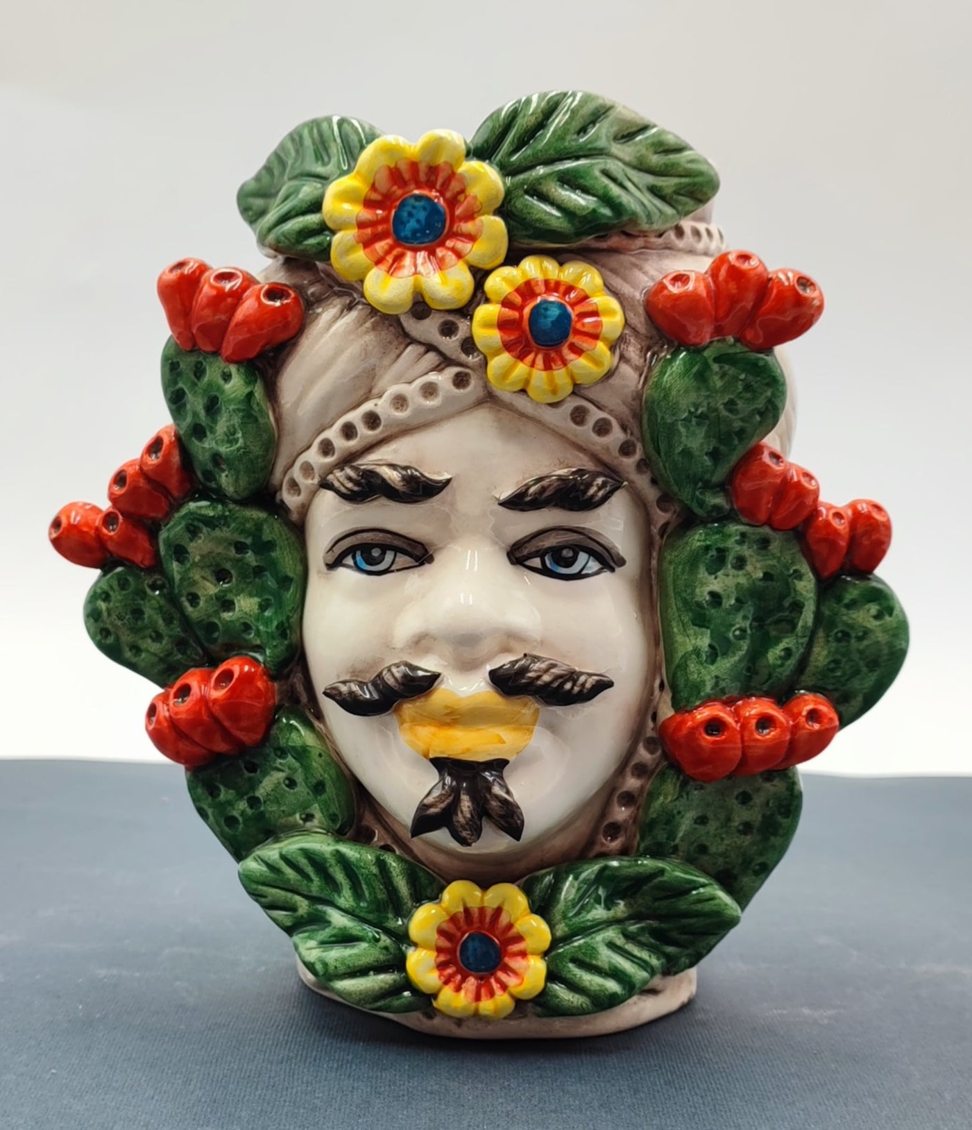 Ceramica di Caltagirone Sicilian Moorish Heads - Handcrafted Mediterranean Art Sculpture in Italian Pottery