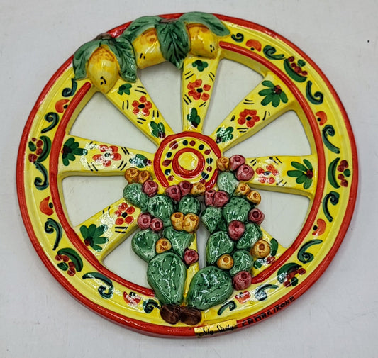 Splendid Sicilian Cart Wheel in Ceramica di Caltagirone 25/26CM Approx Various colorings