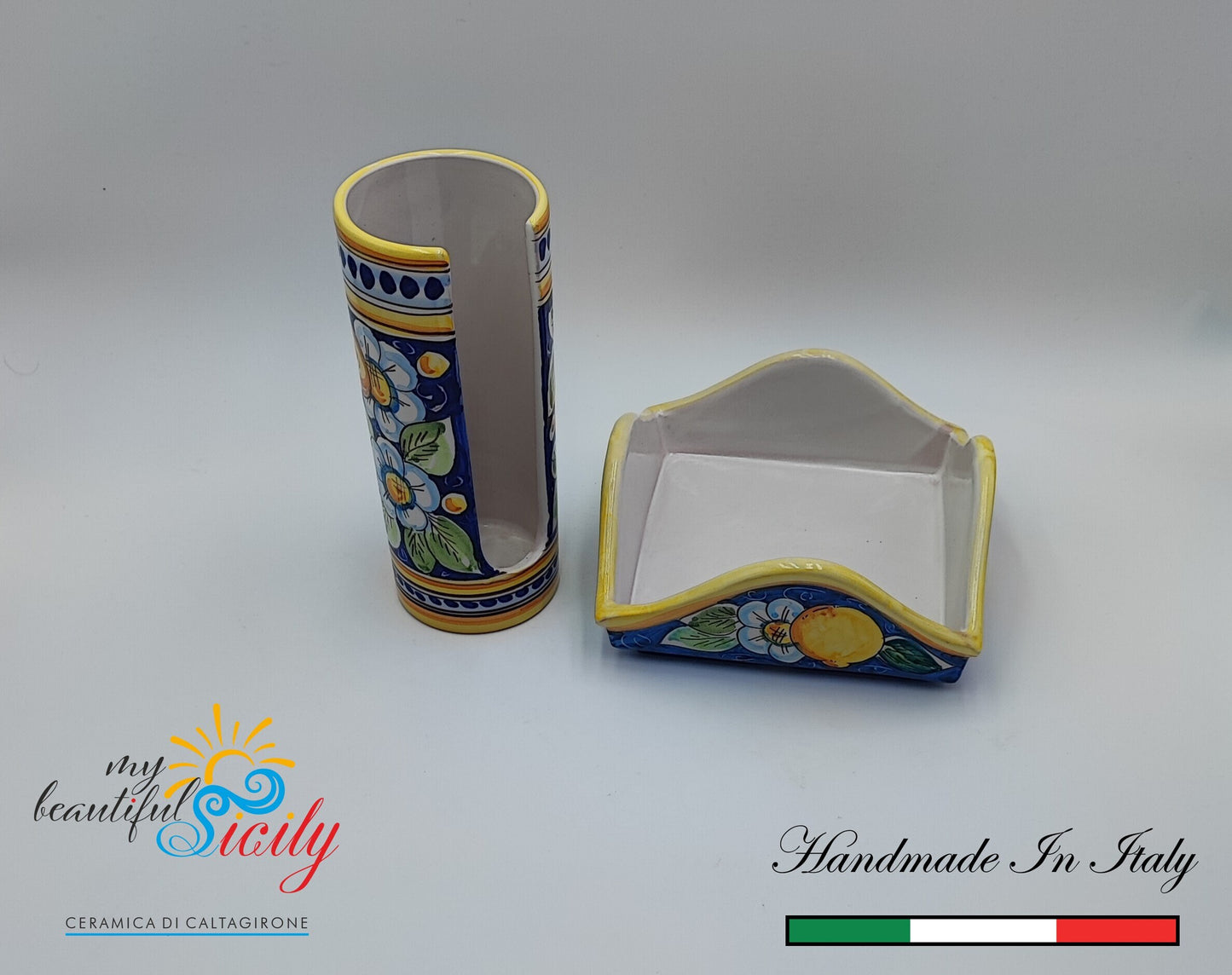 Portabicchieri e Portatovaglioli in ceramica siciliana