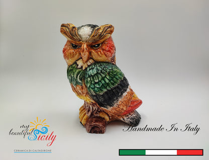 Gufo Siciliano in Ceramica di Caltagirone fatto a mano