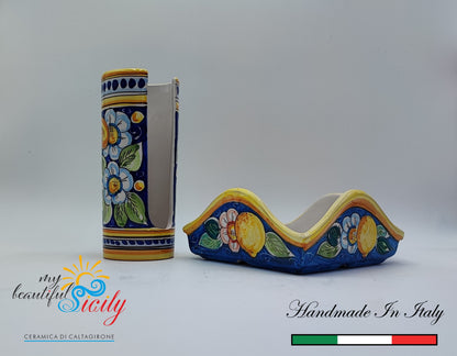 Portabicchieri e Portatovaglioli in ceramica siciliana