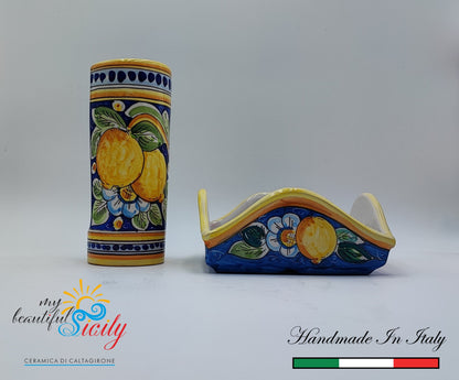 Portabicchieri e Portatovaglioli in ceramica siciliana