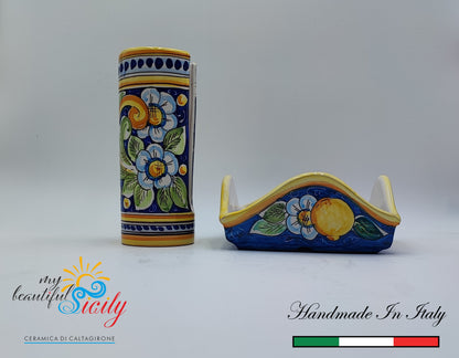 Portabicchieri e Portatovaglioli in ceramica siciliana