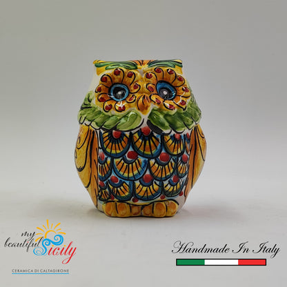 Gufo Siciliano in Ceramica di Caltagirone fatto a mano